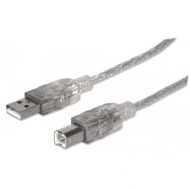 CABLE USB V2.0 MANHATTAN A-B  3.0M, PLATA 340458