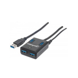 HUB USB V3.0 MANHATTAN 4 PTOS CON FUENTE NEGRO 162302